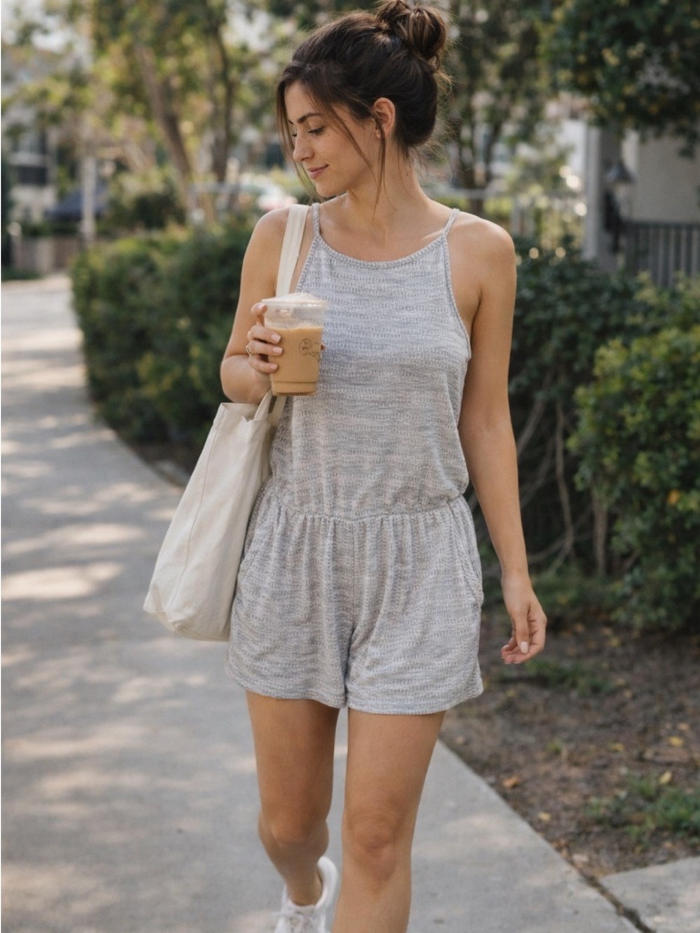 Caution To The Wind Gray Stretchy Romper | Size M